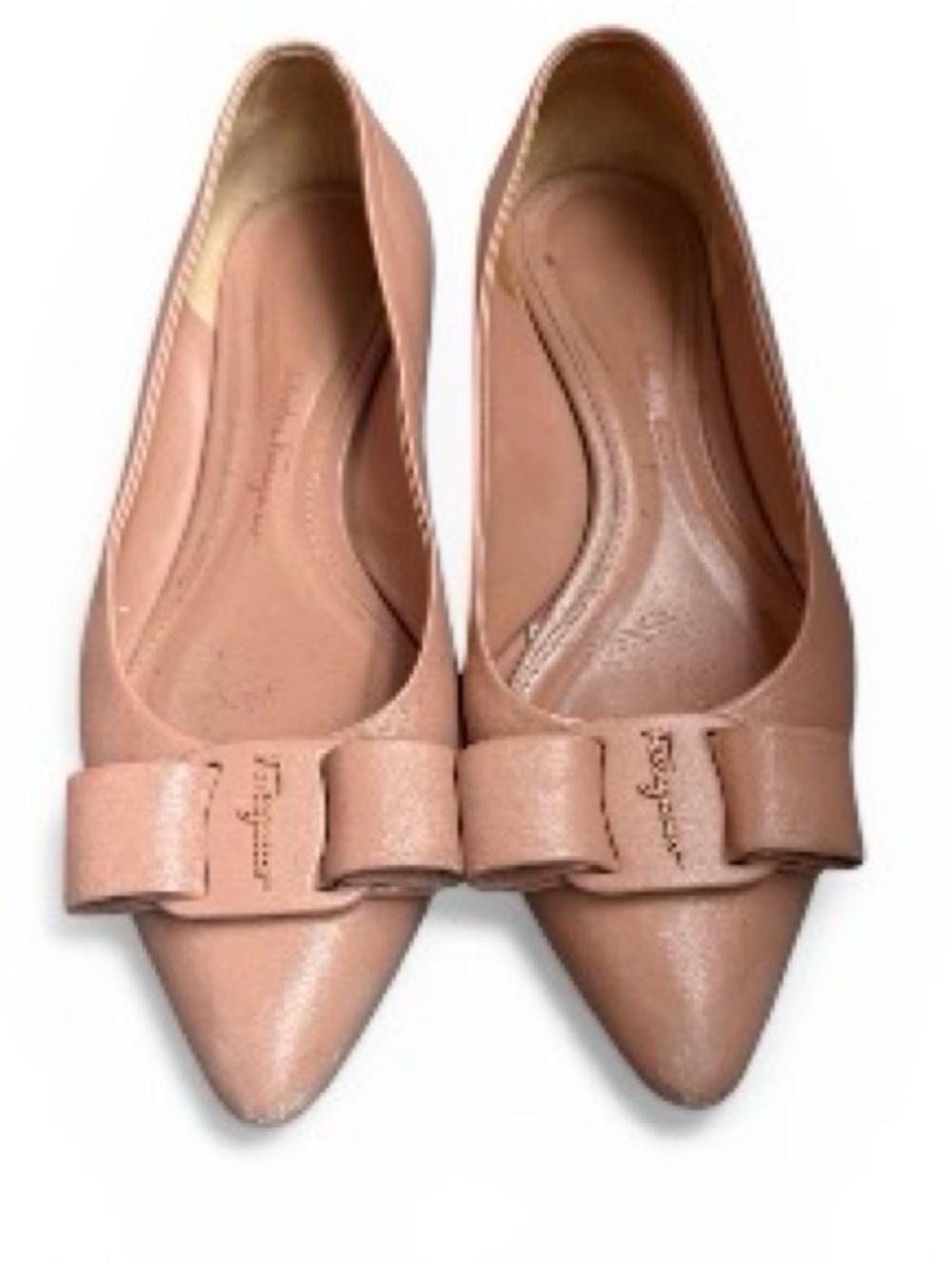 Salvatore Ferragamo Blush Pink Vara Bow Pointed-Toe Flats